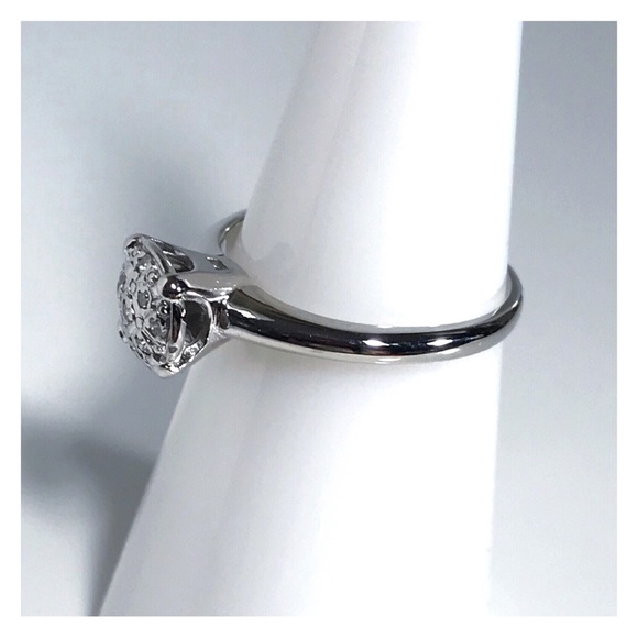 14KT GYPSY SET DIAMOND MID CENTURY MODERN SOLID WHITE GOLD RING - Picture 6 of 13